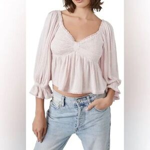 Free People Brittnee Print Smocked Peplum Top in Pink‎ Lotus Combo size medium